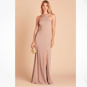 BIRDIE GREY Women’s "Gene" Taupe Halter Midi Length Crepe Dress Medium